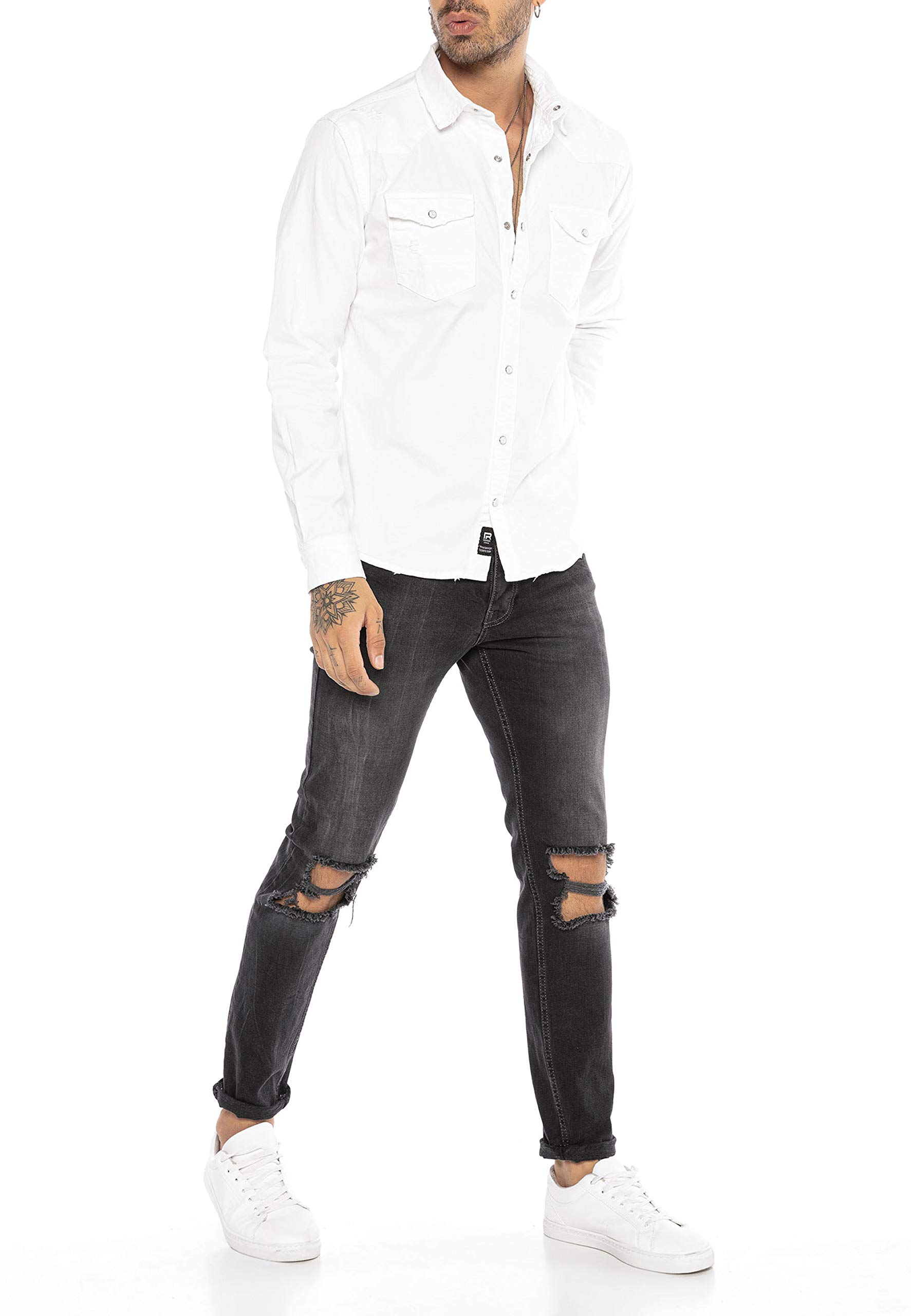 Redbridge Camicia a Jeans da Uomo Stile Casual Denim Cotone
