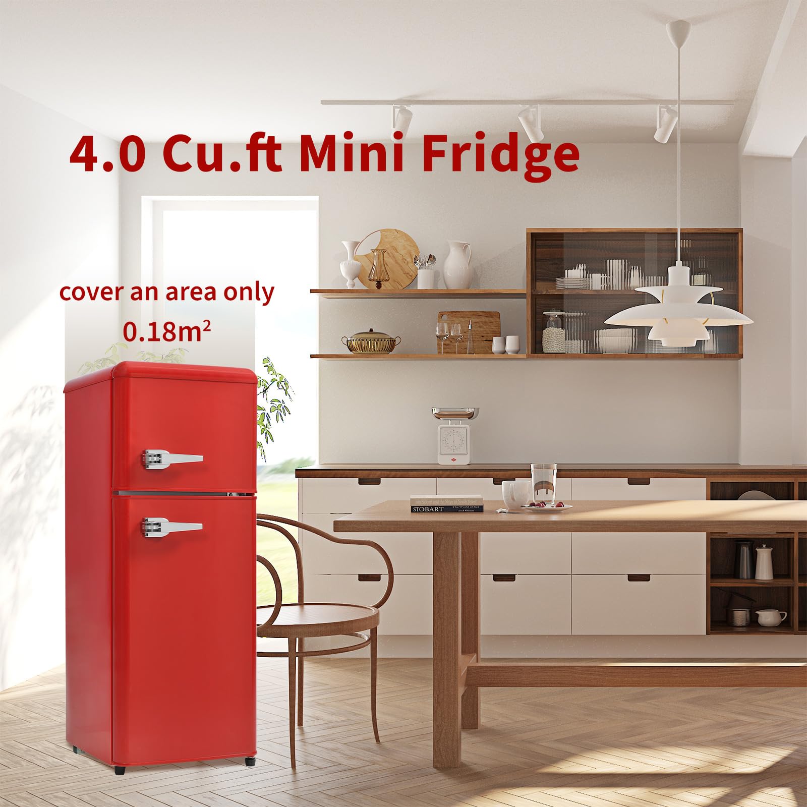 Fridge with Freezer Retro Mini Red 4.0 Cu.ft Compact Refrigerator Small for Bedroom, Office, Dorm, RV, Apartment with Adjustable Mechanical Thermostat 2-Door Design on Fridge.com