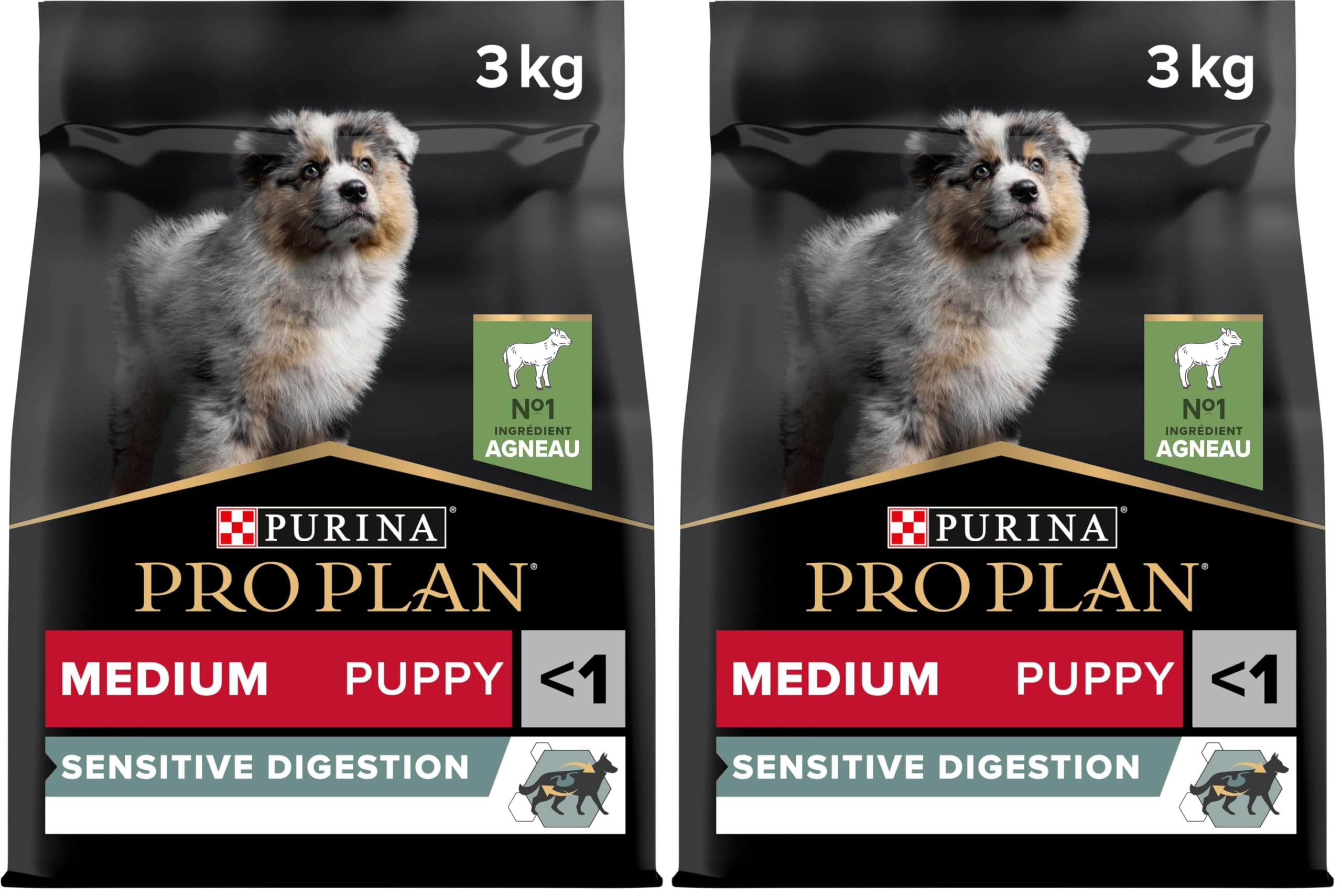 Pro Plan Purina Comida Seco para Cachorro Mediano con Digestión Sensible con Optidigest, Sabor Cordero - 3 Kg (Paquete de 2)