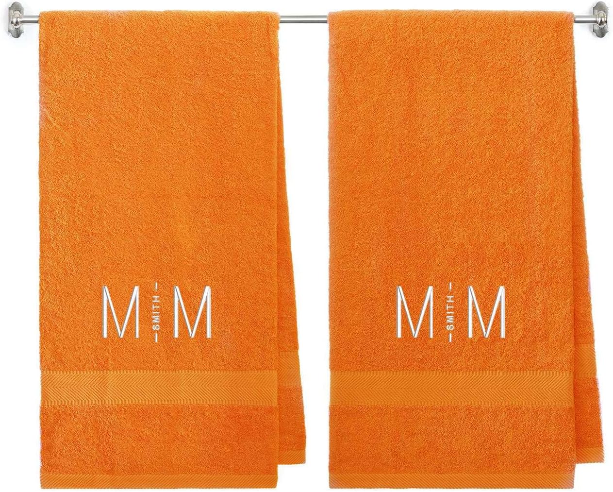 BY LORA Personalized Cotton Towels, 100% Terry Cotton Bath Towels with Embroidered Name and Initial, Set of 2 for Bridesmaide, Anniversary, Wedding Day, Shower and Spa - Charcoal