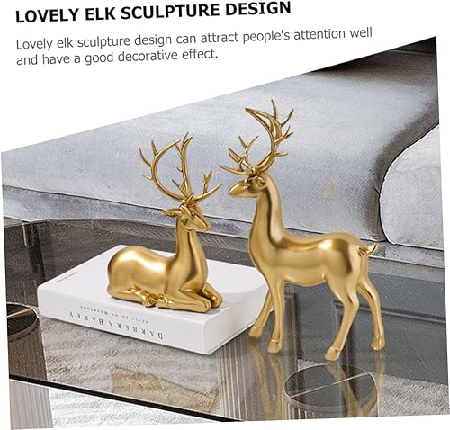 Miniatura 2 de ABOOFAN 2 figuras decorativas de alce de Navidad, estatuas de alce de resina de alta calidad para ornamento de escritorio, decoración navideña