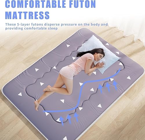 Miniatura 5 de Colchón de futón japonés, plegable, tapete de tatami portátil, para dormitorio, con bolsa y correa, colchón grueso para dormir en el suelo