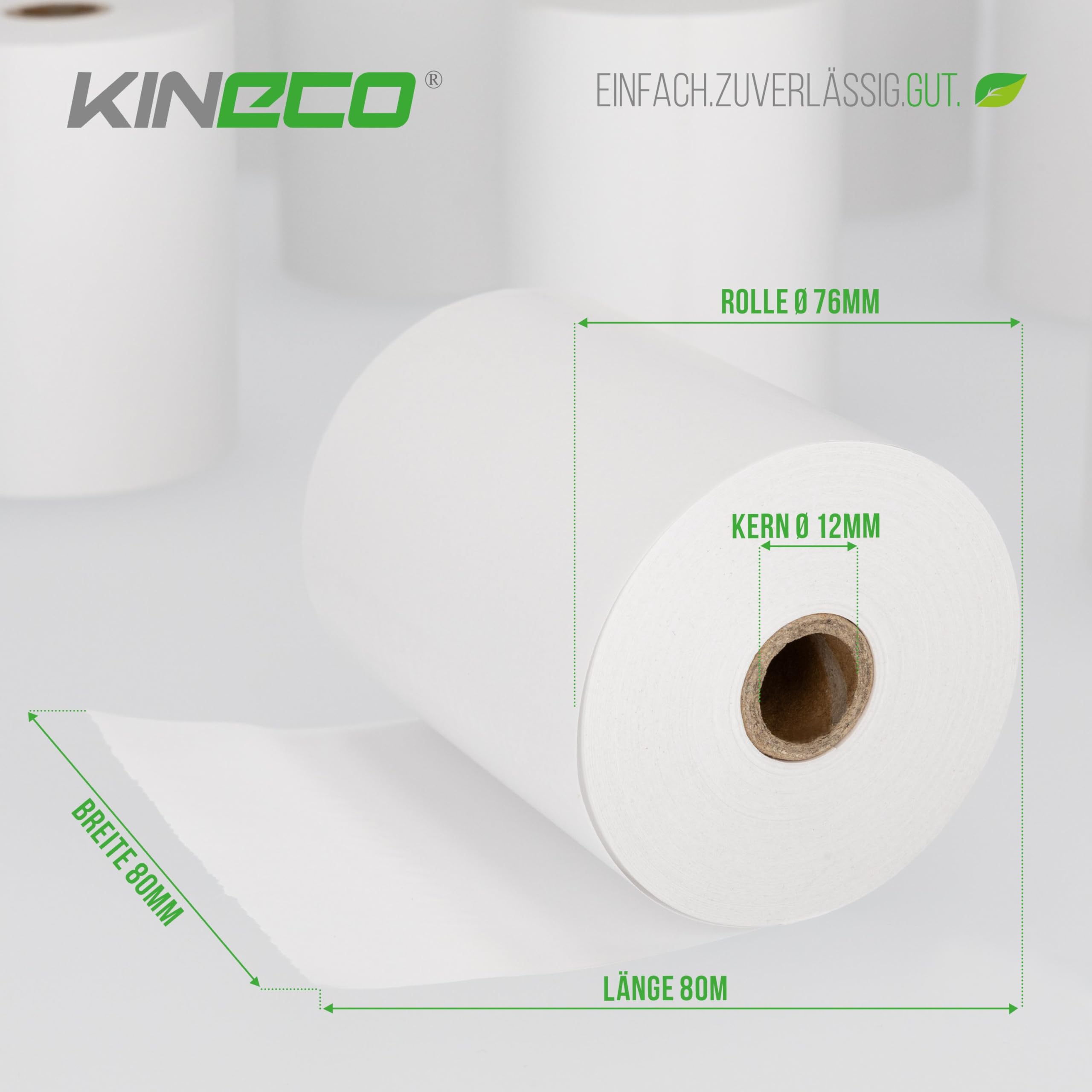 Kineco Kassenrollen 80mm x 80m x 12mm - Thermorollen, Thermopapier, Bonrollen (80x76x12) 20 Rollen