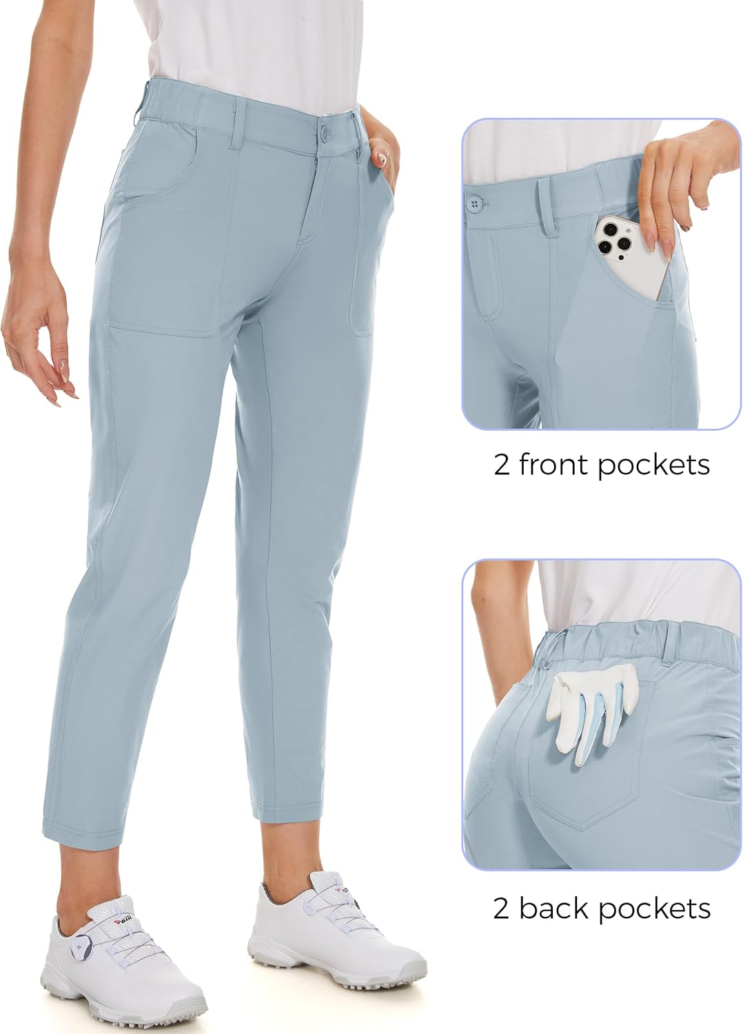 M MOTEEPI Work Pants for Women Ankle Golf Pants Ladies with Pockets Casual Slim Fit Casual Golf Apparel Light Grey X-Small - Image 3