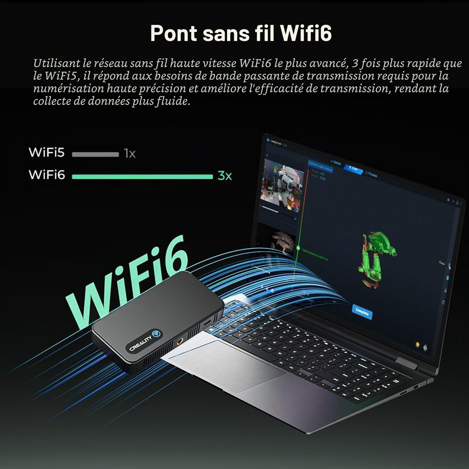 Creality CR-Scan Ferret Pro Scanner 3D pour imprimante 3D, portable, modèle 3D, anti-shake Track, balayage Wifi6, précision 0,1 mm, couleur 24 bits pour téléphone Android iOS, PC, Mac Win