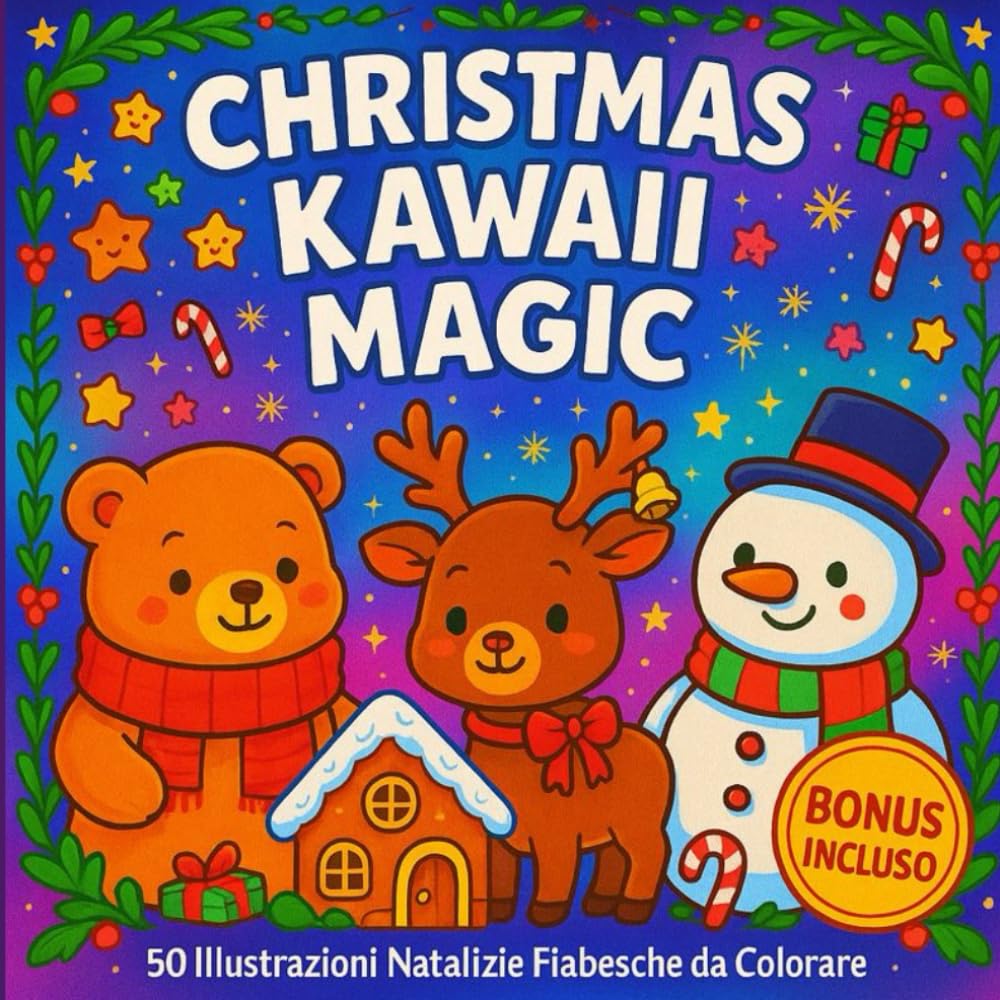 Christmas Kawaii Magic: 50 Illustrazioni Natalizie Fiabesche da Colorare