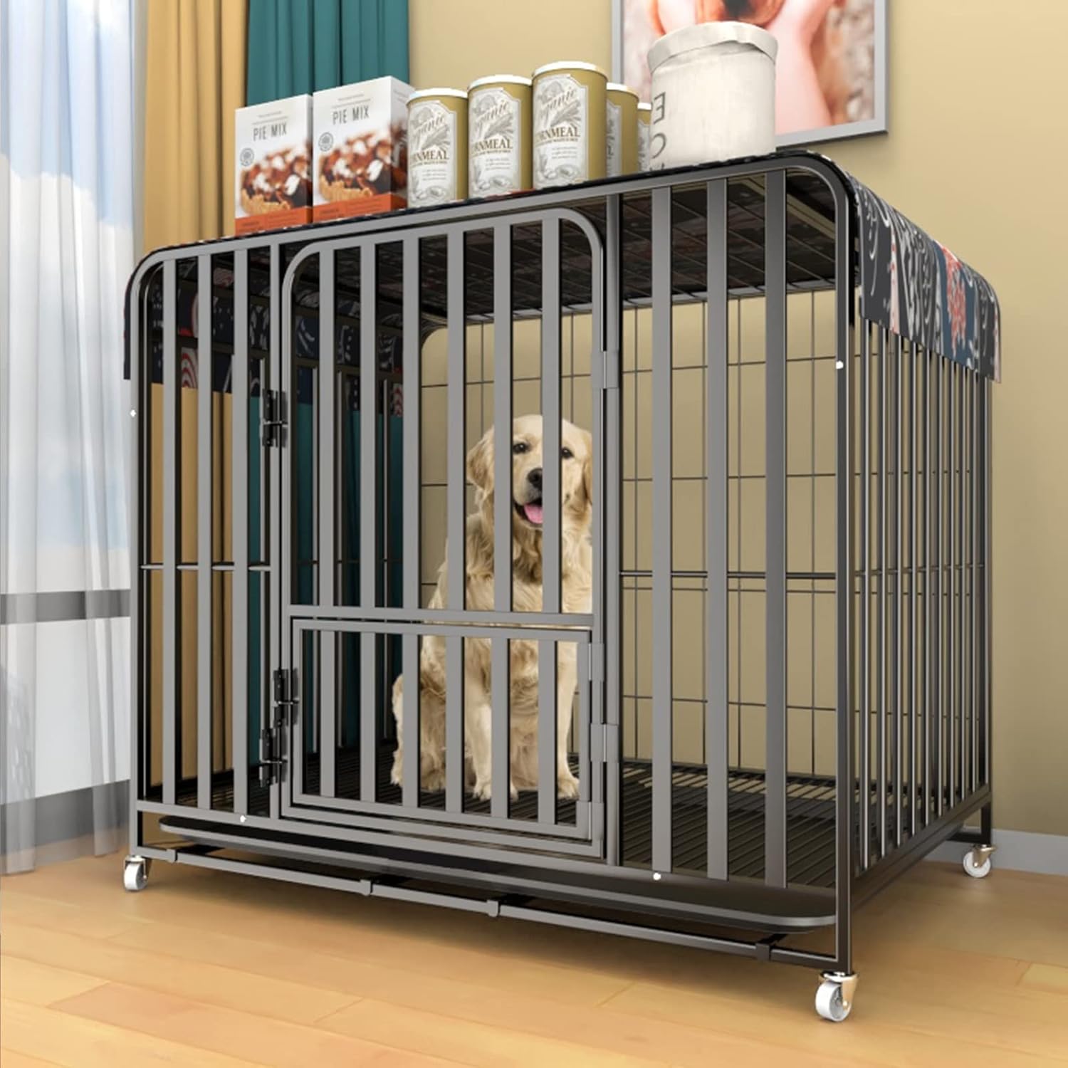 43 Inch Heavy Duty Dog Crate Cage Kennel with Wheels, High