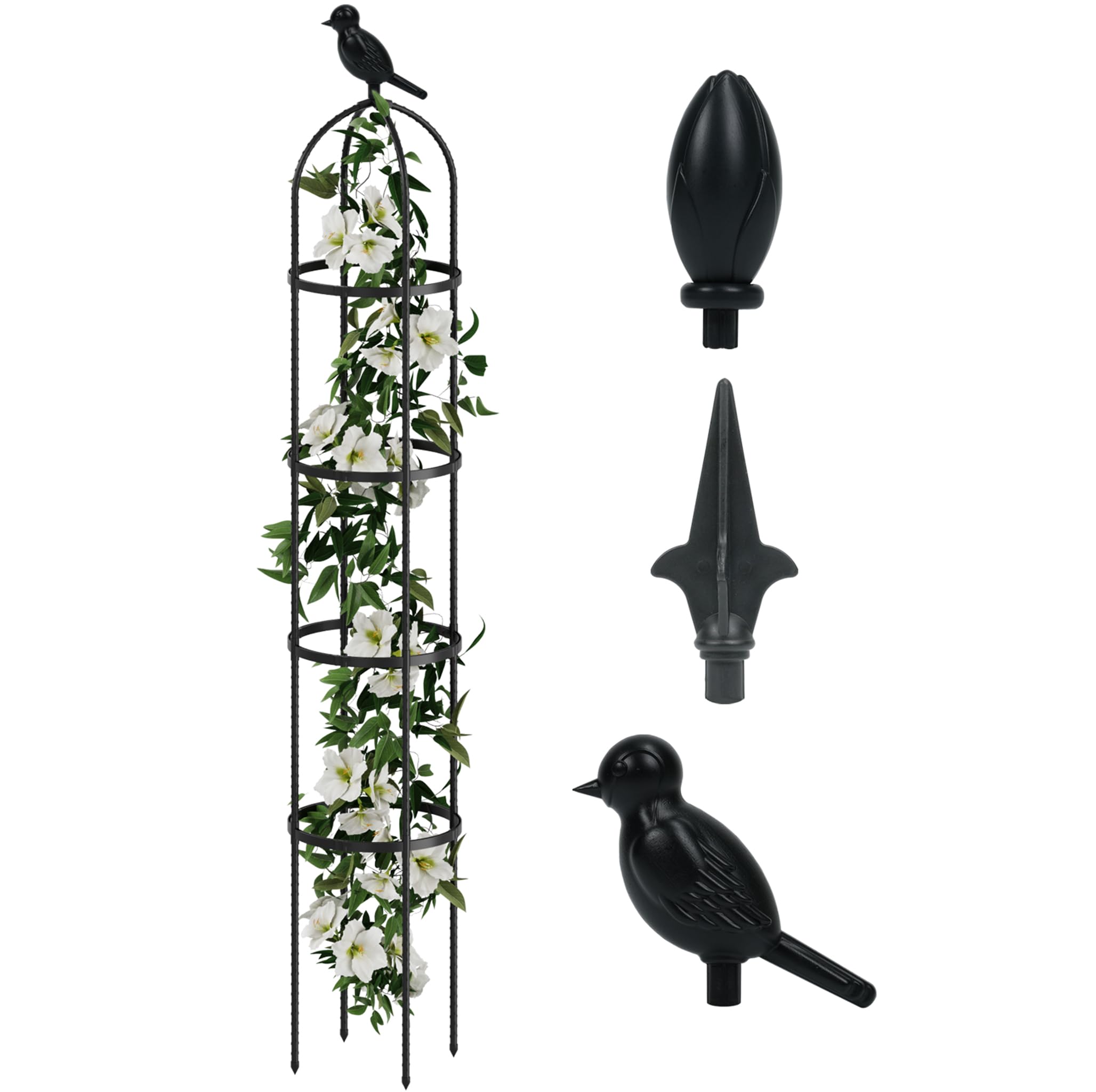 Bamworld 175 cm Garden Obelisk Trellis for Climbing Plants, Round Metal Plant Support for Rose Bush Clematis Vine Jasmine, Rustproof Flower Trellis for Outdoor Indoor Pots