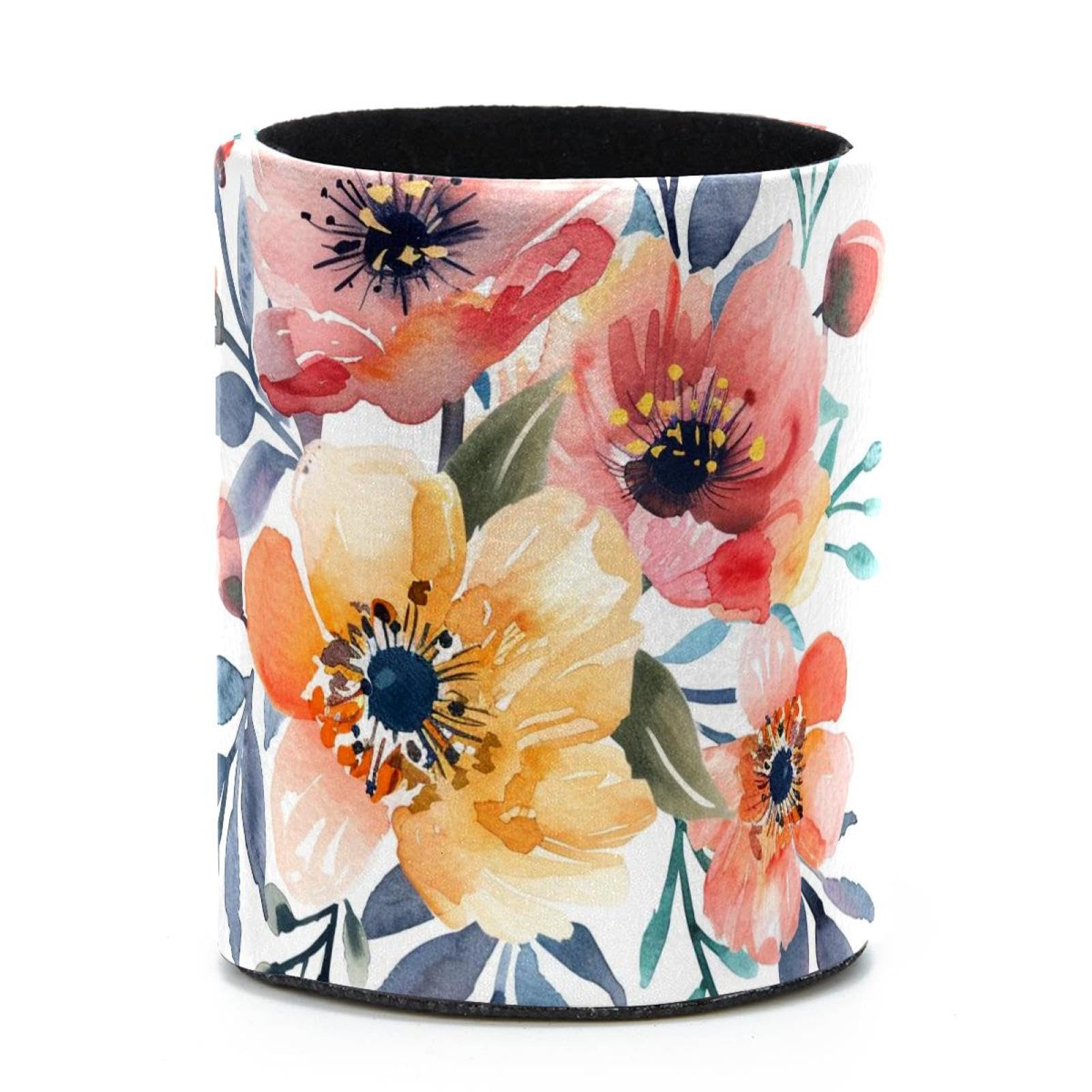 VAPOKF Round Pencil Holders for Desk, Watercolor Flowers Pen Holders Pen Pot Makeup Brushes Storage Desktop Stationery Supplies Organiser for Home Office