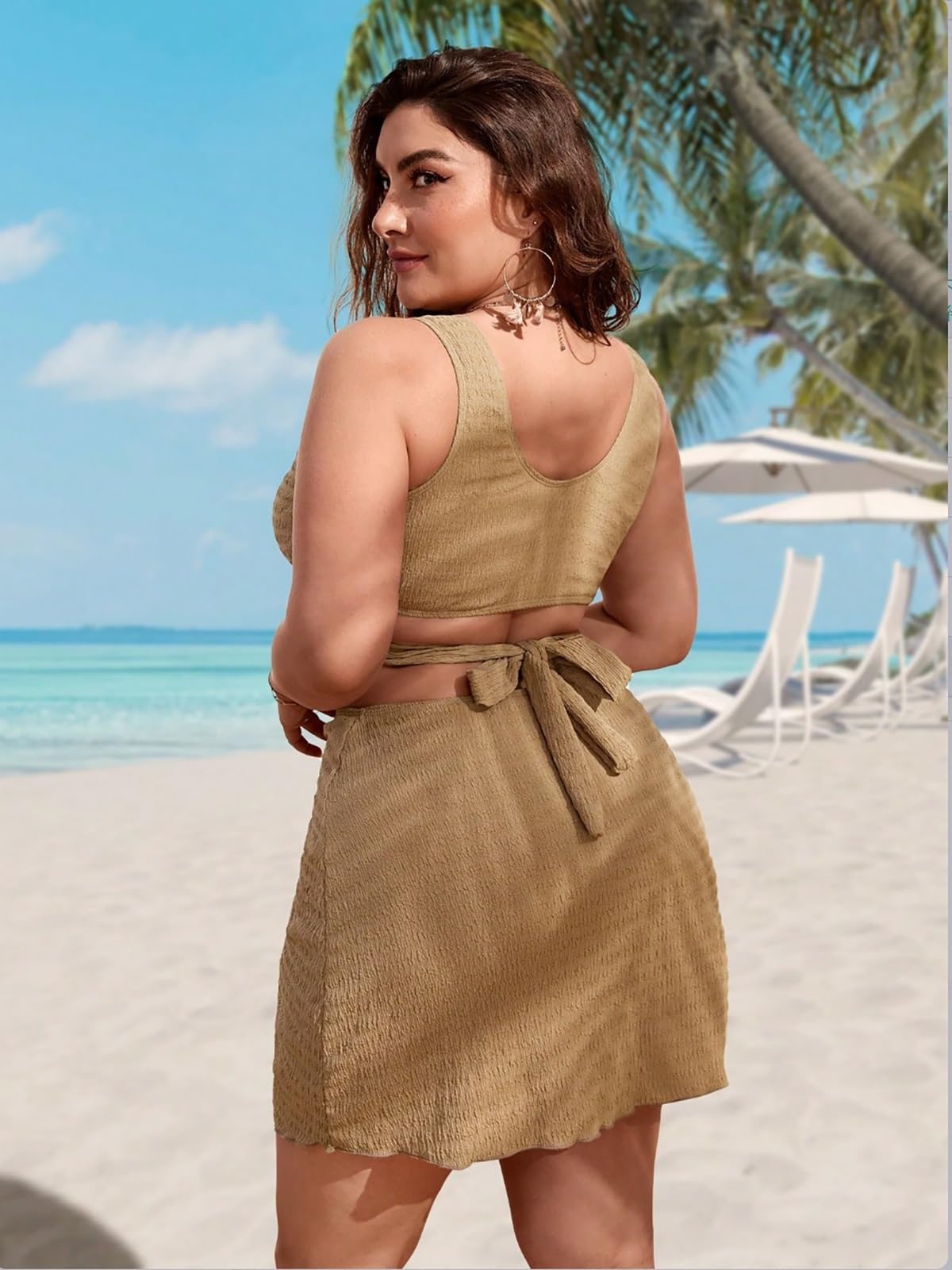Bikini Da Donna Taglie Forti A Vita Alta - Costume Da Bagno Sexy A 3 Pezzi Con Scollo A V E Controllo Della Pancia