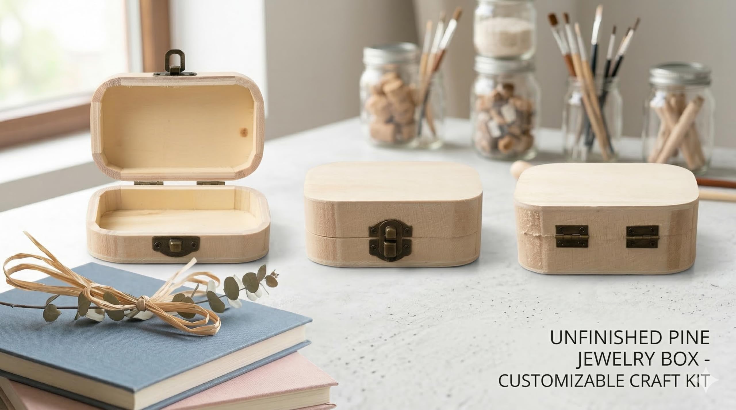 Unfinished Wooden Keepsake Box with Metal Latch, Natural Wood, Rounded Rectangle, Small Storage Trinket Box 2