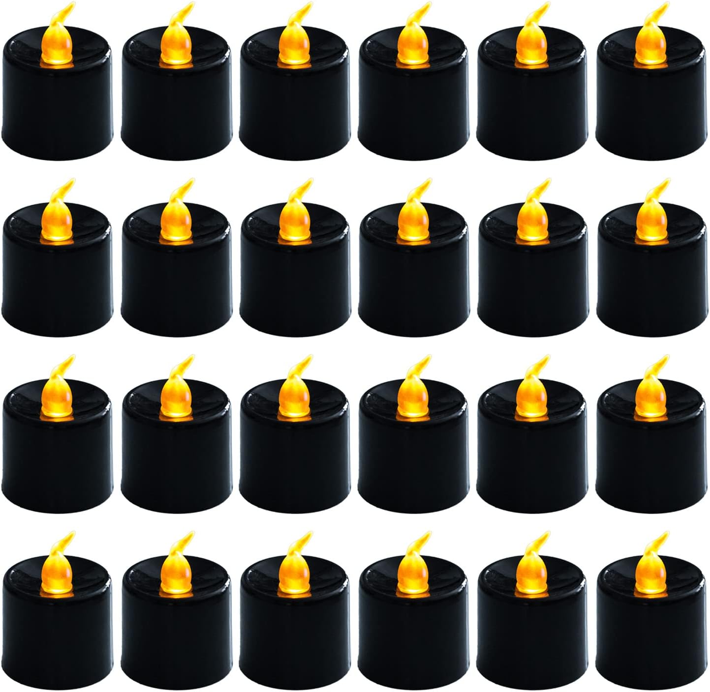 LANKER 24 Pack Black Tea Lights Candles, Flickering Warm Yellow Flameless LED Tealights, Battery Operated Fake Candles, Decoration for Halloween and Christmas (Black)