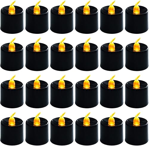 LANKER Paquete de 24 velas de té negras, luces amarillas cálidas parpadeantes, sin llama, velas LED falsas que funcionan con pilas, decoración para disponible en Yaxa Colombia