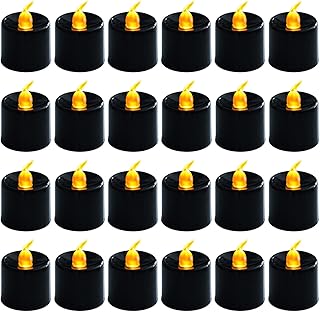 LANKER 24 Pack Black Tea Lights Candles, Flickering Warm Yellow Flameless LED Tealights, Battery Operated Fake Candles, Decoration for Halloween and Christmas (Black)