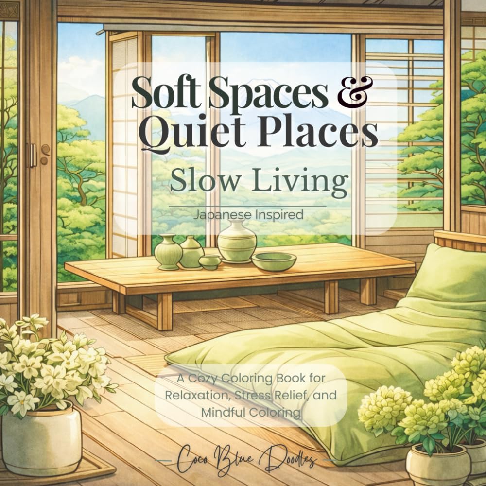 Soft Spaces & Quiet Places: Slow Living Japanese Inspired: A Cozy Coloring Book for Relaxation, Stress Relief, and Mindful Coloring