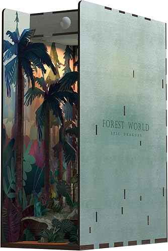 Miniatura 3 de DESMOND Kit de rincón de libros 3D, Forest World Epic Dragons DIY kit de casa de muñecas en miniatura, inserción de estantería, sujetalibros