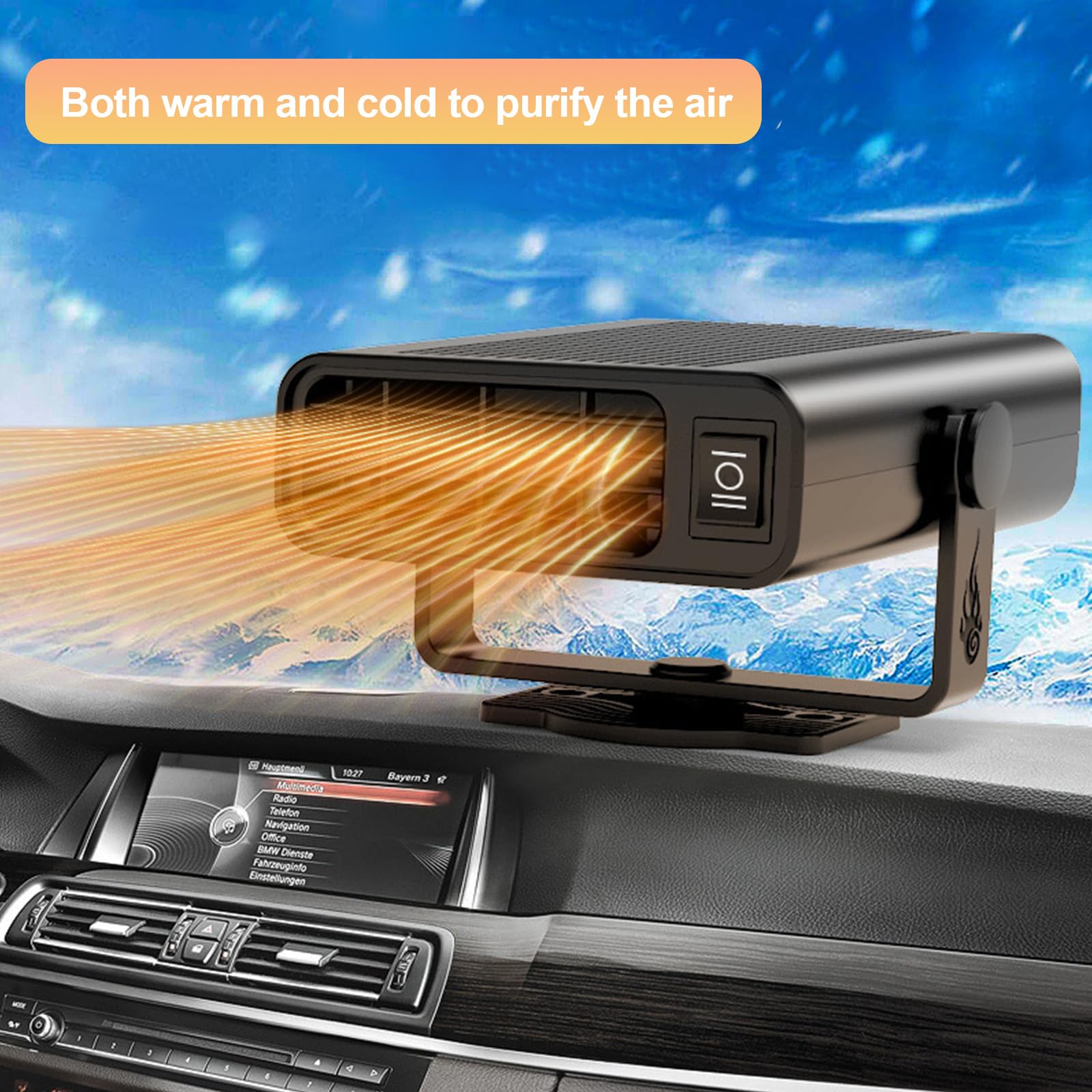 Riscaldamento per auto, 2 in 1, termoventilatore per auto, 12 V, 200 W, girevole a 360°, scongelatore per auto, riscaldamento rapido per parabrezza, riscaldamento rapido (nero)