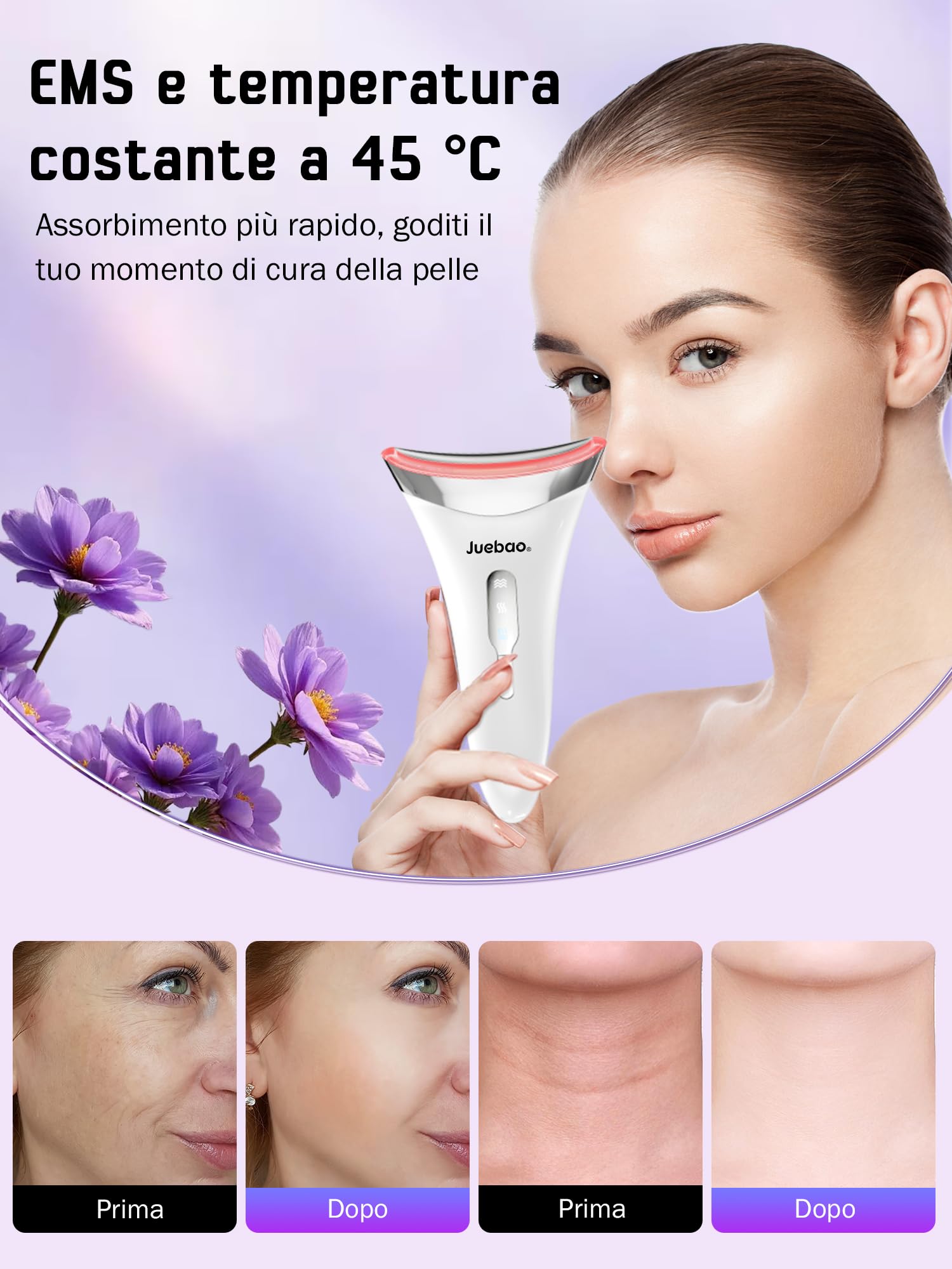 Massaggiatore Viso Lifting Antirughe Elettrico: Face Massager con 3 Modi LED - Dispositivo di Bellezza a 45°C con EMS Microcorrente per Rughe - Gua Sha Elettrico per Massaggio Rassodante Viso e Collo