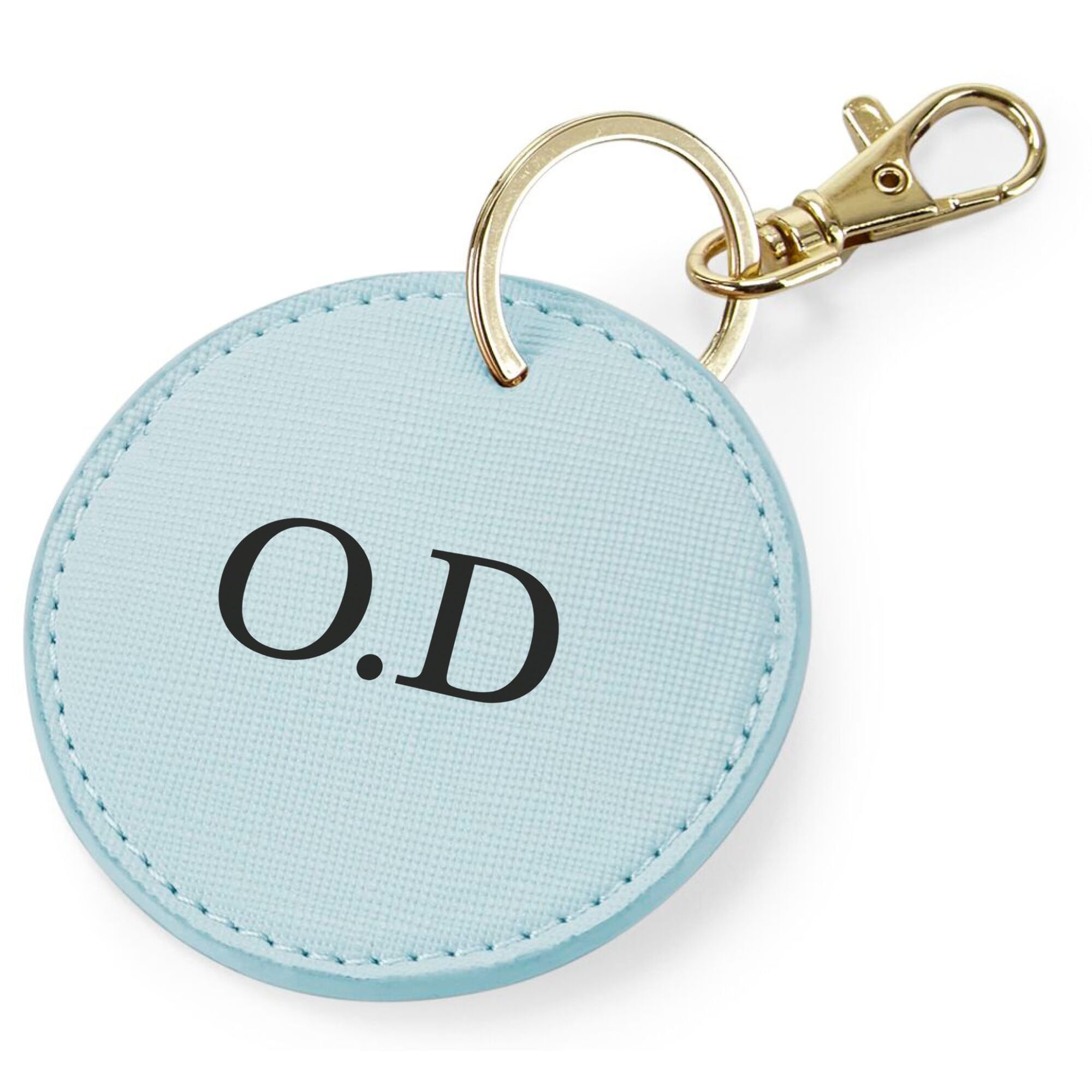 eBuyGB Personalised Round Initial Keyring, Bag Tag PU Leather Keychain, Monogram Key Ring, Luggage Tags, Party Bag Filler, Bridesmaid Gifts (Soft Blue)