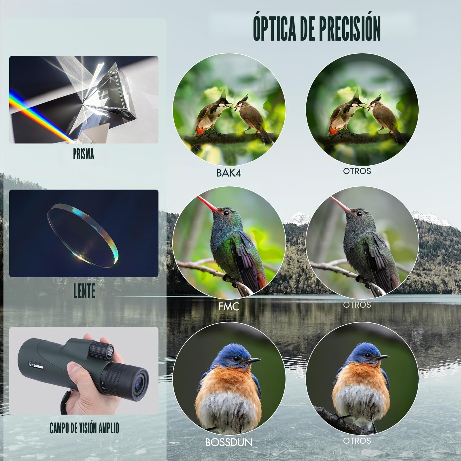 Telescopio Monocular 10-30x50 para Adultos, Telescopio Monocular Resistente al Agua HD con Teléfono Inteligente para Observación de Aves, Senderismo,Caza, Camping, Viajes (Green)