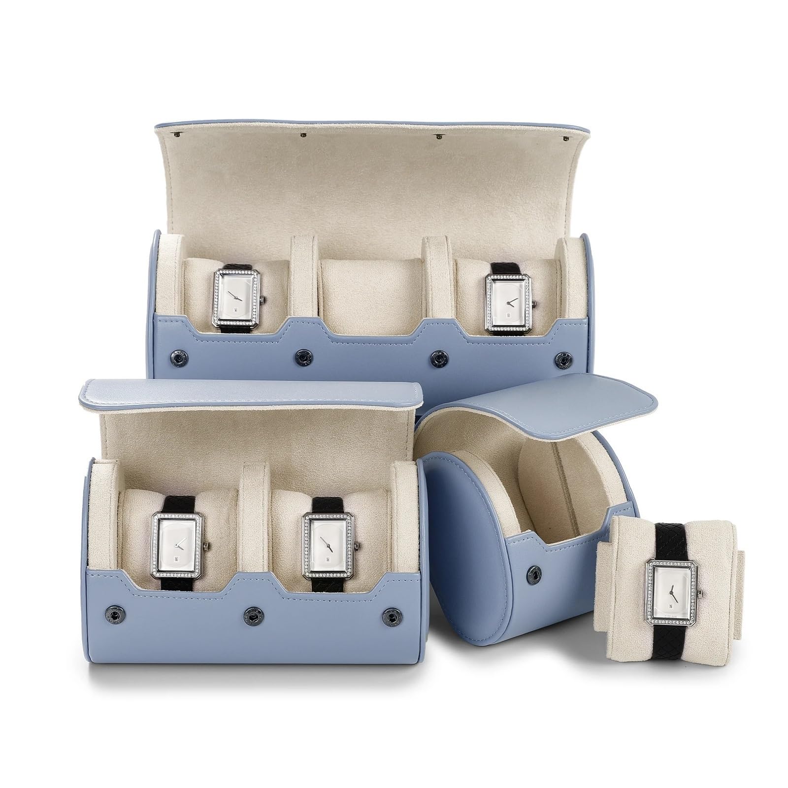 1 rotolo di orologio in pelle multi-slot | Conserva orologi for viaggi, conservazione quotidiana e regali(Light gray 3 Slot)