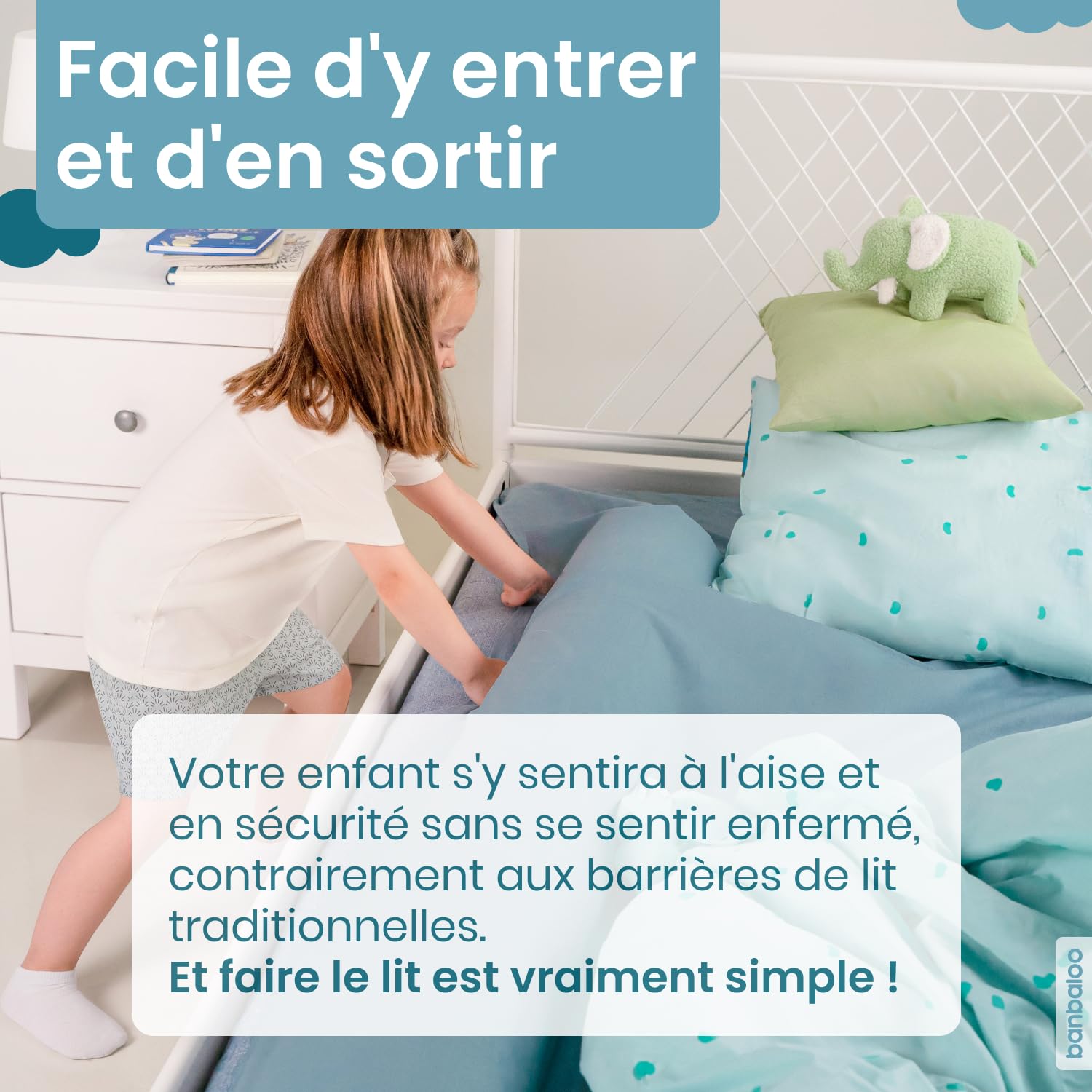 BANBALOO Barrière Pare-Chocs de Lit Garde-Corps Sécurité Mousse Housse Antidérapante Imperméable Système Antichute Enfants Bébés Lits Pliants Coussin Sécurité Passif