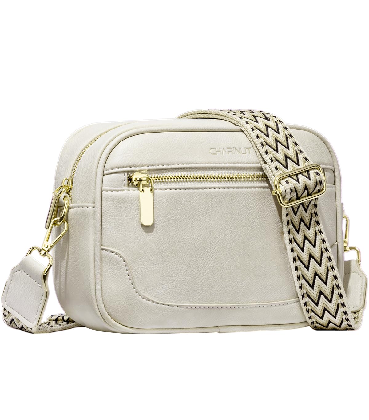 CHARINUT Crossbody Bags for Women,Vegan Leather Purses,Small Shoulder Handbags with Wide Adjustable Strap(Grayish White)