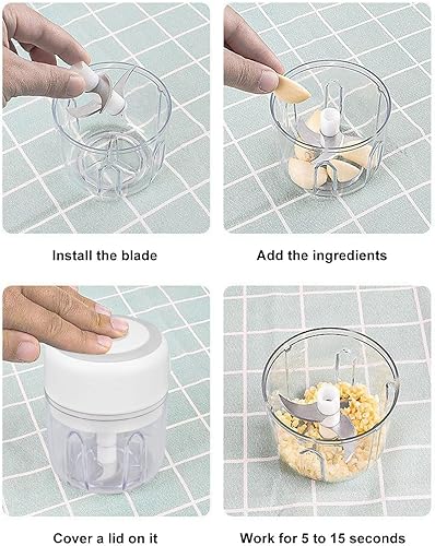 Miniatura 5 de Picadora eléctrica de ajo, mini picadora de ajo eléctrica de gran capacidad, potente motor 304, procesador de alimentos de acero inoxidable, 8.5 fl