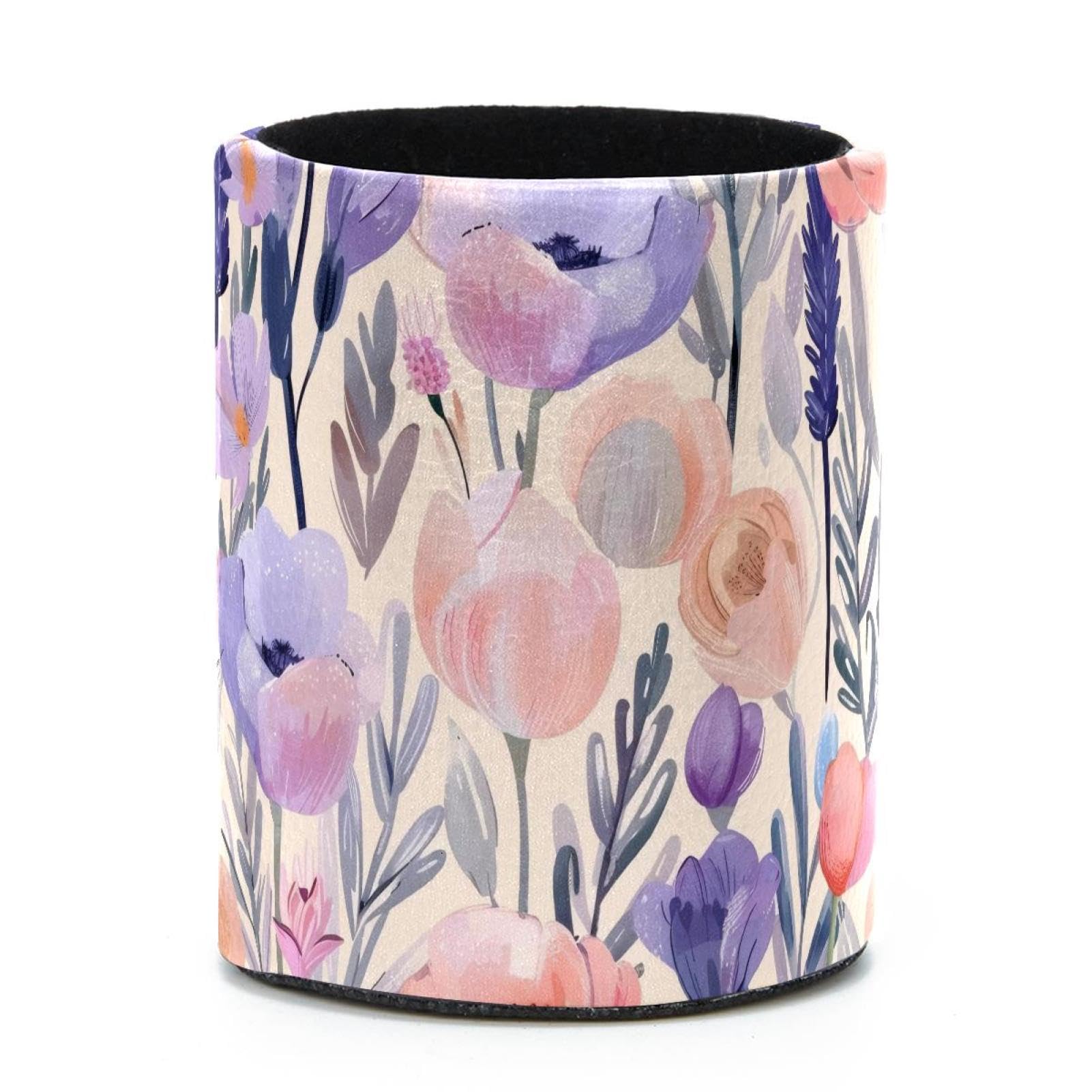 VAPOKF Round Pencil Holders for Desk, Lavender Florals Pen Holders Pen Pot Makeup Brushes Storage Desktop Stationery Supplies Organiser for Home Office