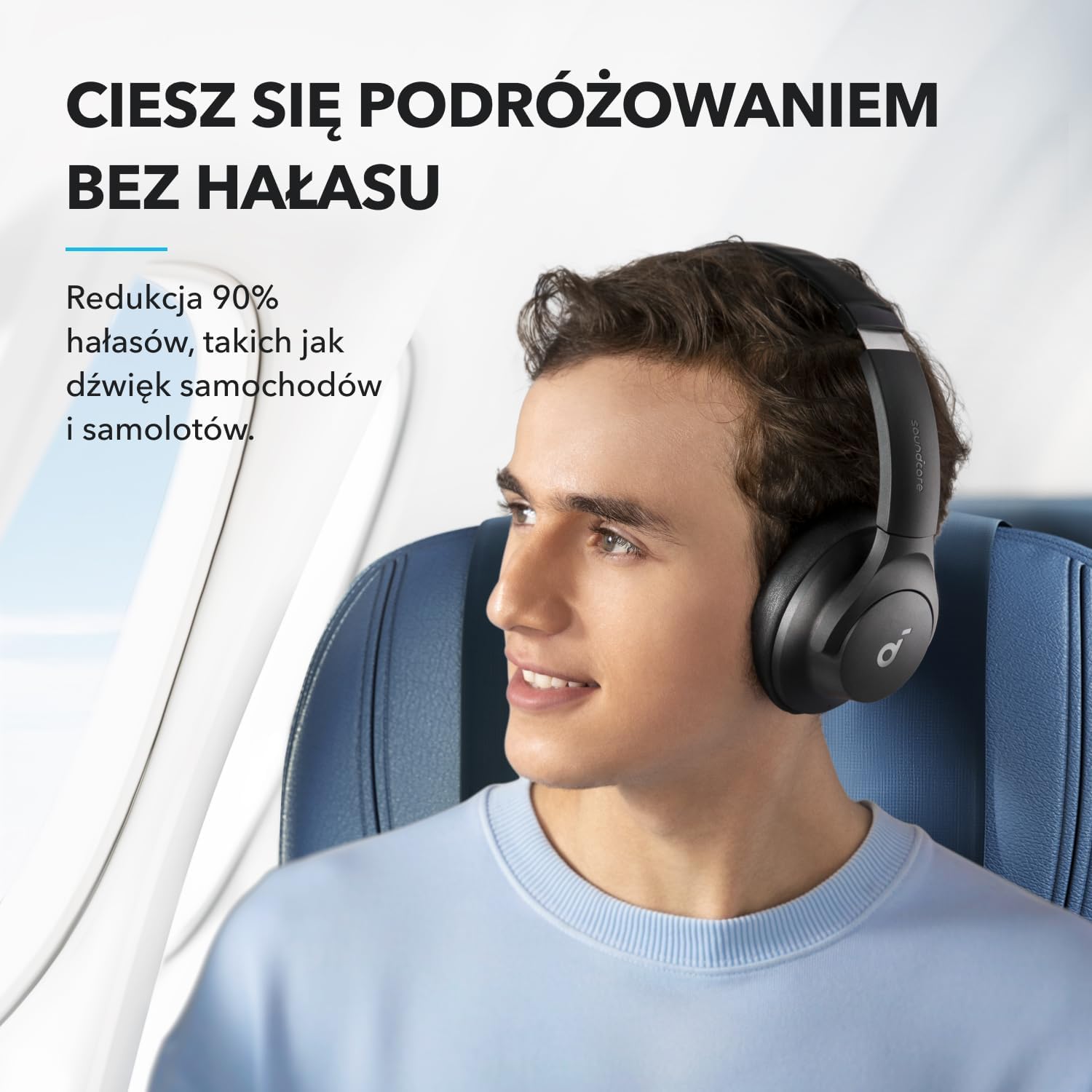 Гибридные наушники Soundcore by Anker Q20i (восстановленные) с активным шумоподавлением, беспроводные накладные Bluetooth-наушники, 40 часов воспроизведения с ANC, звук высокого разрешения, мощные басы