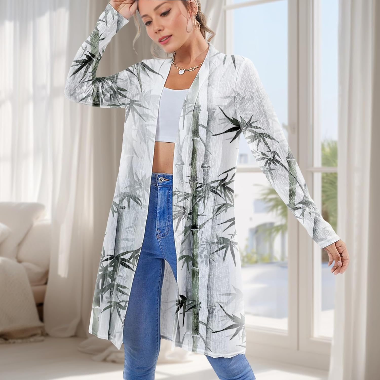 Summer Cardigan For Women Trendy Maxi Lightweight Plus Size Beach Cover Ups For Women Long-Sleeved Casual Clothes