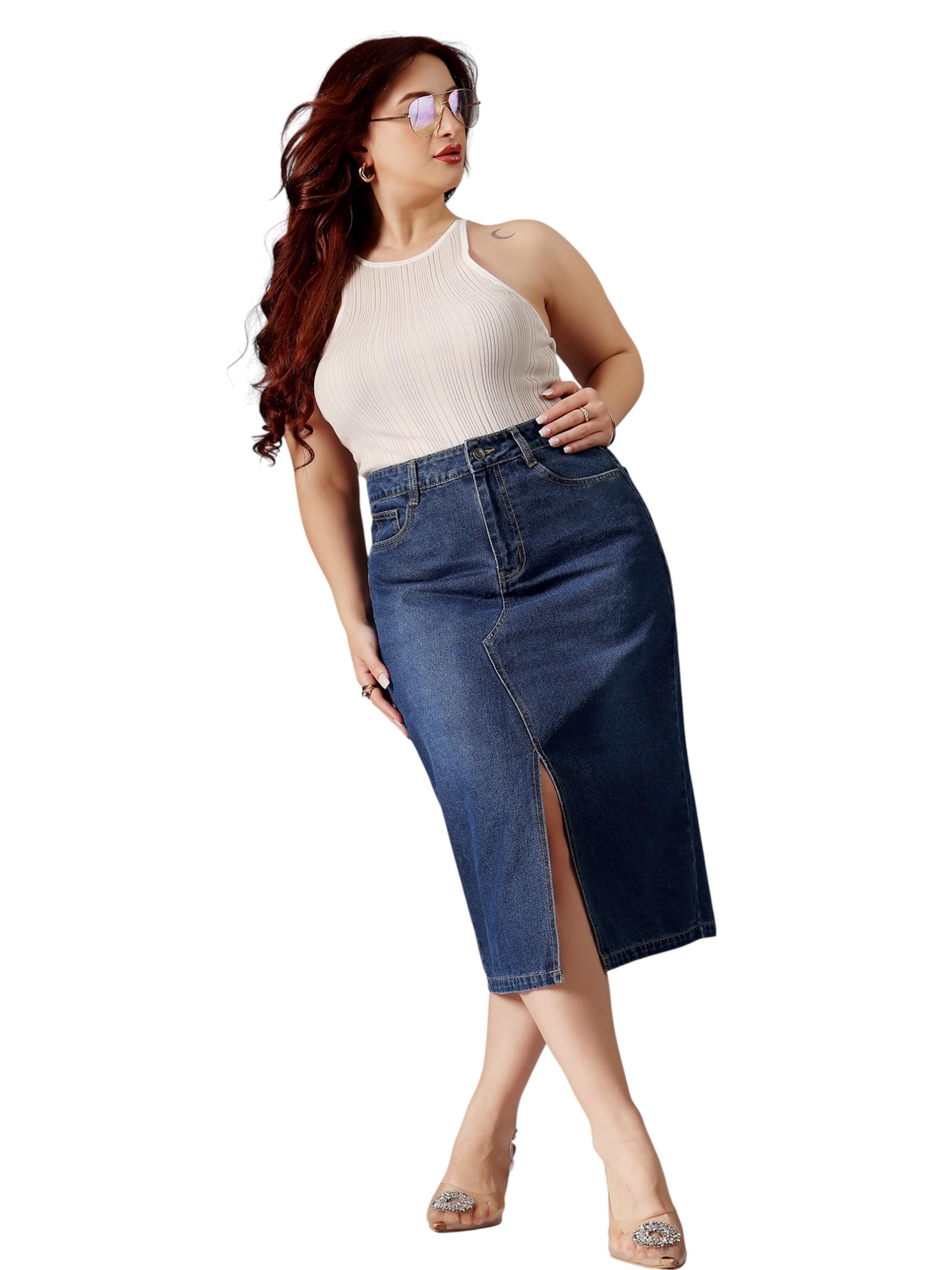 miss chase a+ Women's Regular High Rise Mild Distress Regular Denim Skorts-picture-50