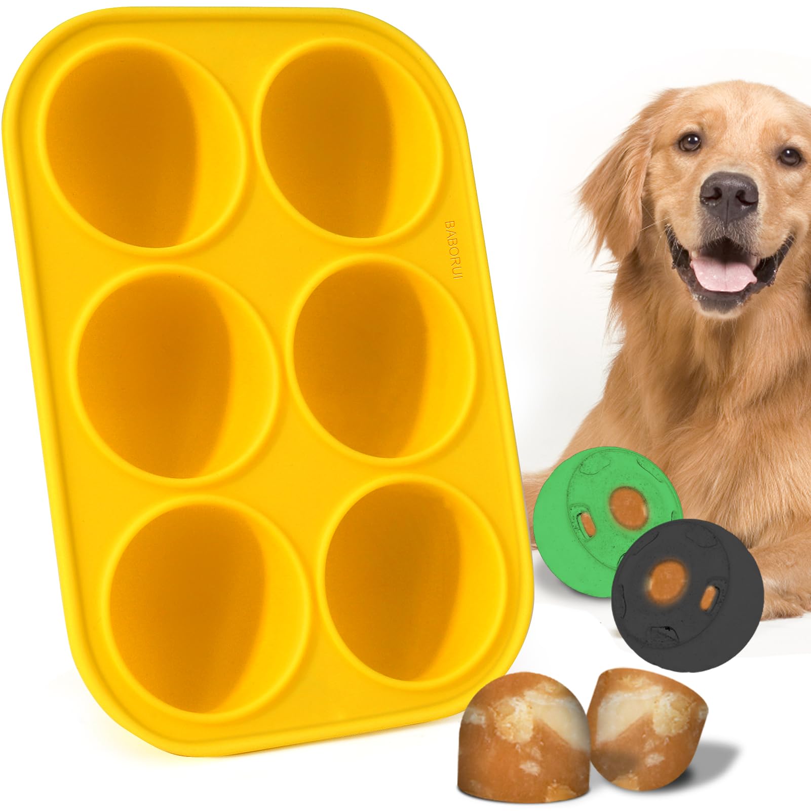 BABORUI 6 Cavities Dog Treat Molds for Woof Pupsicle XLarge 75lbs Up, Dishwasher Safe, Reusable Frozen Dog Treat Molds Silicone for Making Mix Refills