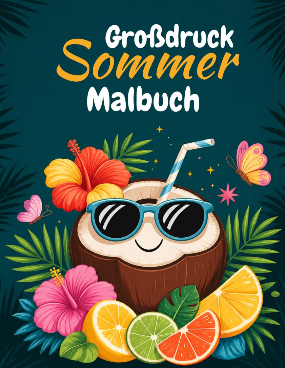 Großdruck Sommer Malbuch: 50 einfache, leichte und spaßige Sommermotive für Erwachsene und Senioren – mit großen Designs für mehr Freude und Entspannung