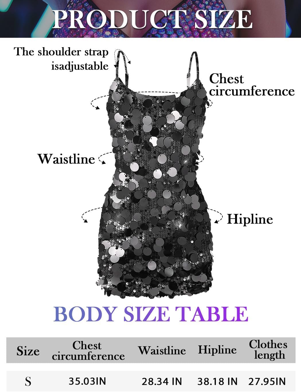 Aukmla Women Sparkly Sequin Mini Dress Spaghetti Straps Dot Disco Dresses Bodycon Nightclub Party Dress - Image 3