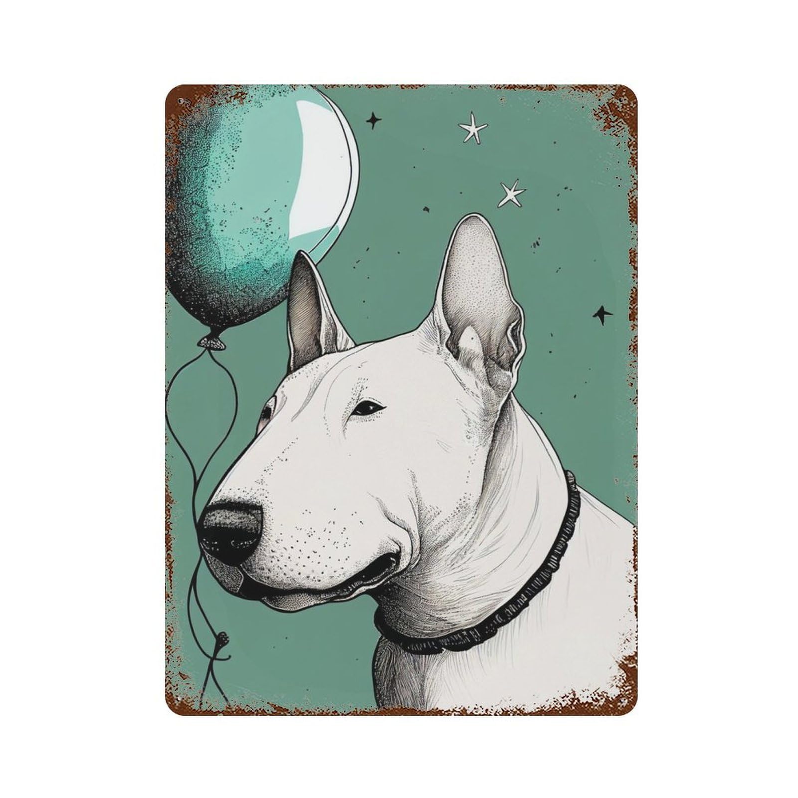Distressed Metal Wall Sign Bull Terrier Balloon 15.7"x11.8", Retro Wall Decor for Basement, Hobby Room And Garage Decor