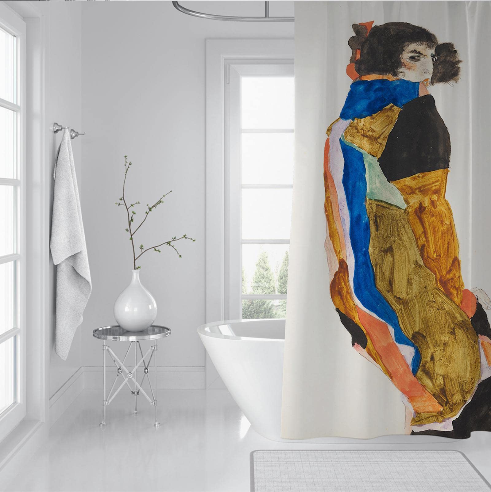 Abstrakte Frau Badezimmer Duschvorhang Sets Egon Schiele Badevorhänge Niedrige Transparenz Weicher Expressionismus Duschraumvorhänge W180xL180cm