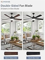 Vista 7 de ZMISHIBO 2 Pack 52" Ceiling Fans with Lights, Black Modern Ceiling Fan with Remote, Farmhouse Indoor Ceiling Fan with Dual Finish Blades, Quiet &