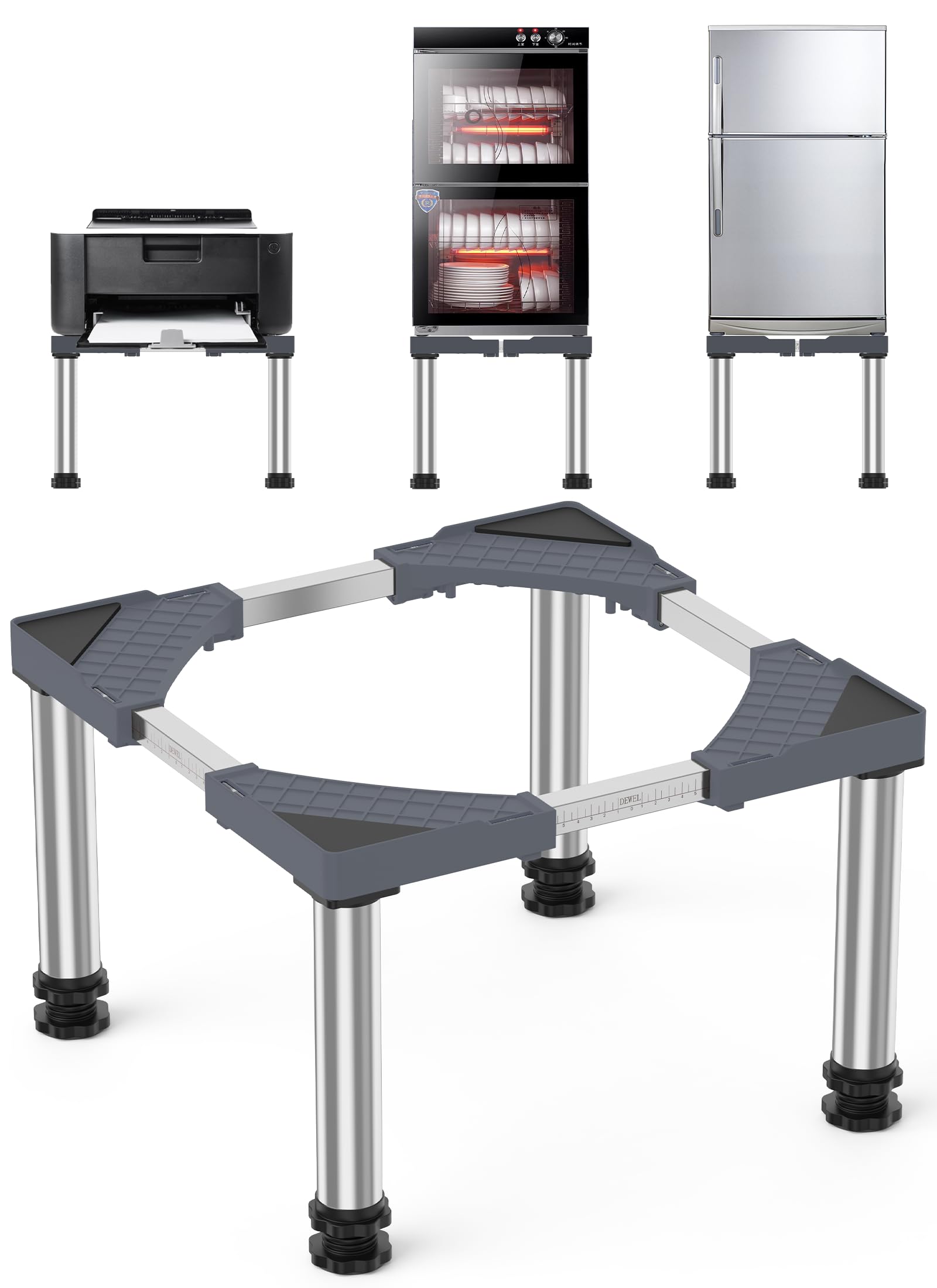 DEWEL Mini Base para Refrigerador, Base Ajustable para Lavavajillas, Altura Ajustable de 33-36cm, para Lavavajillas, Congelador Horizontal, Armario de Cocina y Electrodomésticos Estáticos Gris
