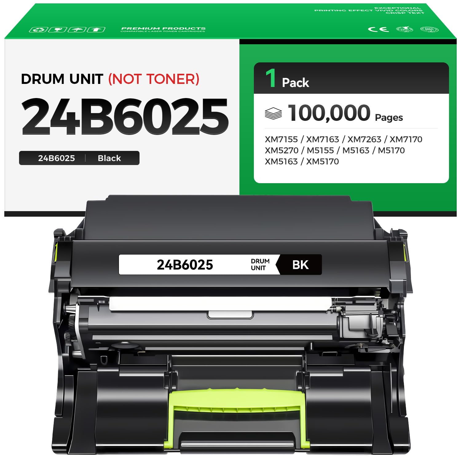 24B6025 Imaging Unit (Not Toner) Black 1-Pack Replacement for Lexmark 24B6025 Drum Unit Compatible with Lexmark XM7155 XM7163 XM7263 XM7170 XM5270 M5155 M5163 M5170 XM5163 XM5170 Laser Printer Copier