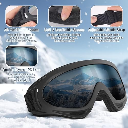 Miniatura 4 de OXG 2 Pack Snowboard Ski Goggles for Men, UV400 Protection Snow Goggles for Kids Youth Adult
