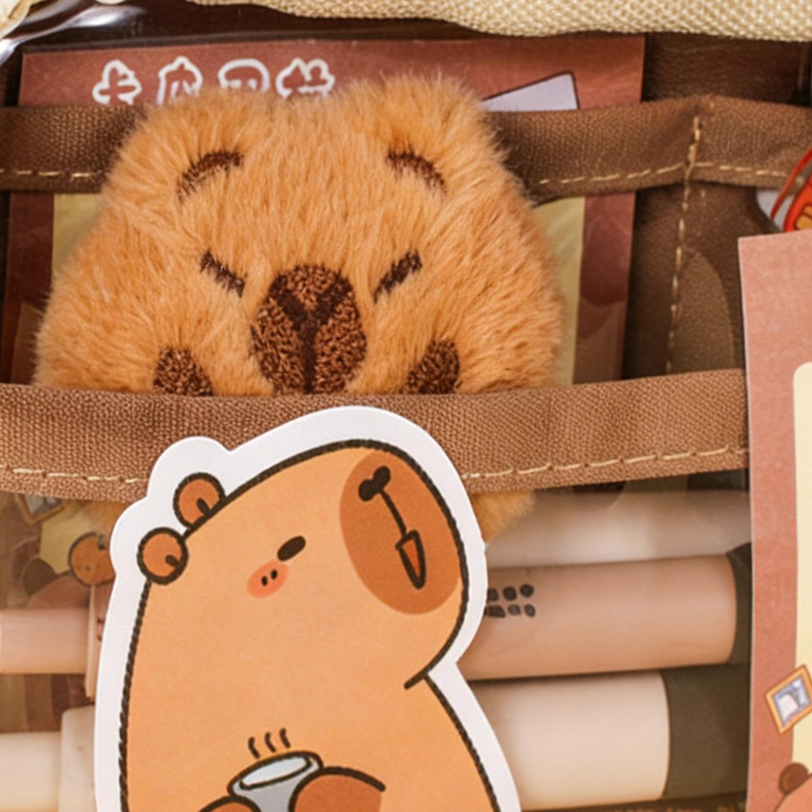 Generisch Estuche de lápices Capybara - Estuche múltiple con pegatinas | Bonito juego de papelería de animales | Para la escuela, enseñanza, habitación infantil, adolescentes, estudiantes, regalo de