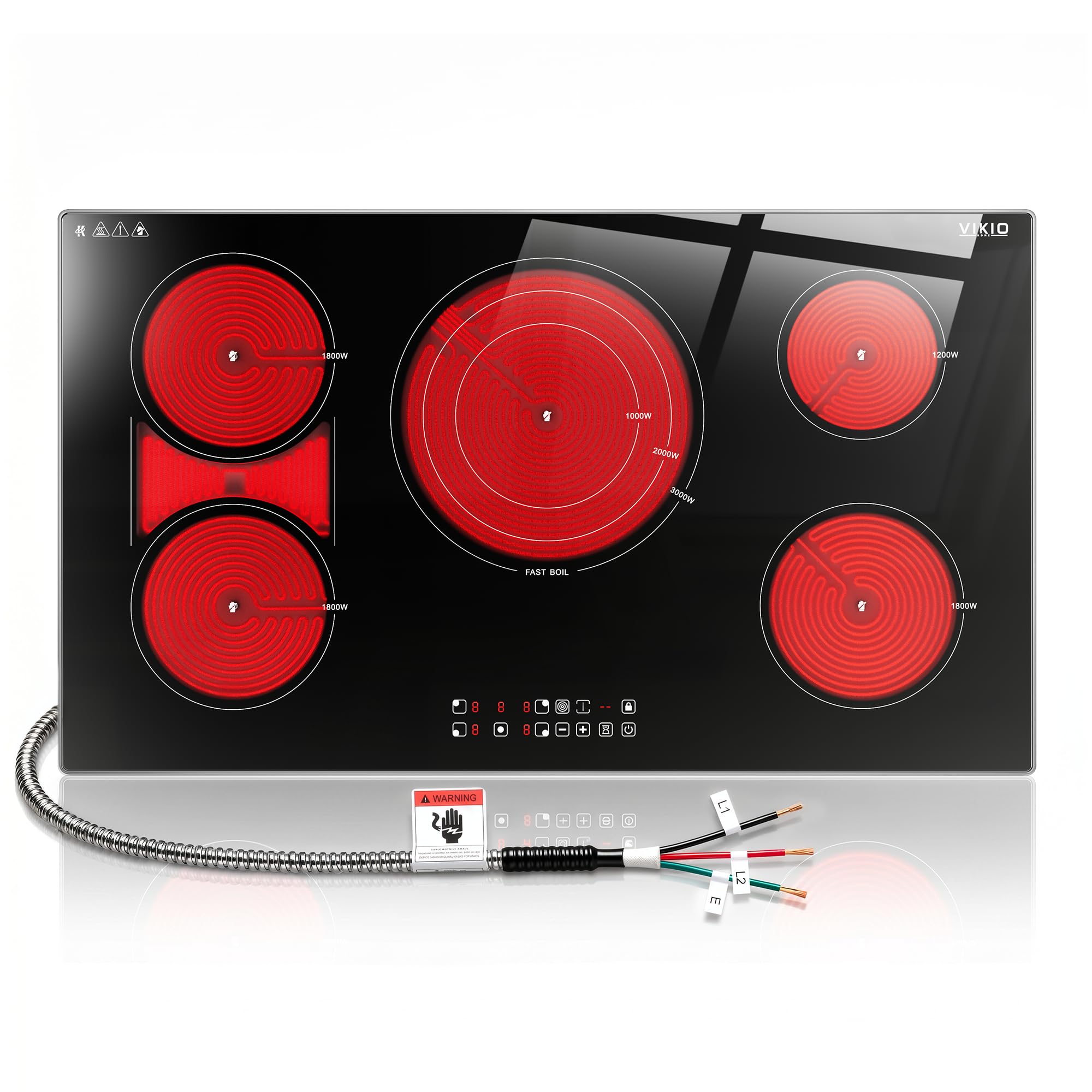 VIKIO HOME 36" Electric Cooktop with Bridge Zone, 10200W 220-240V Hardwired