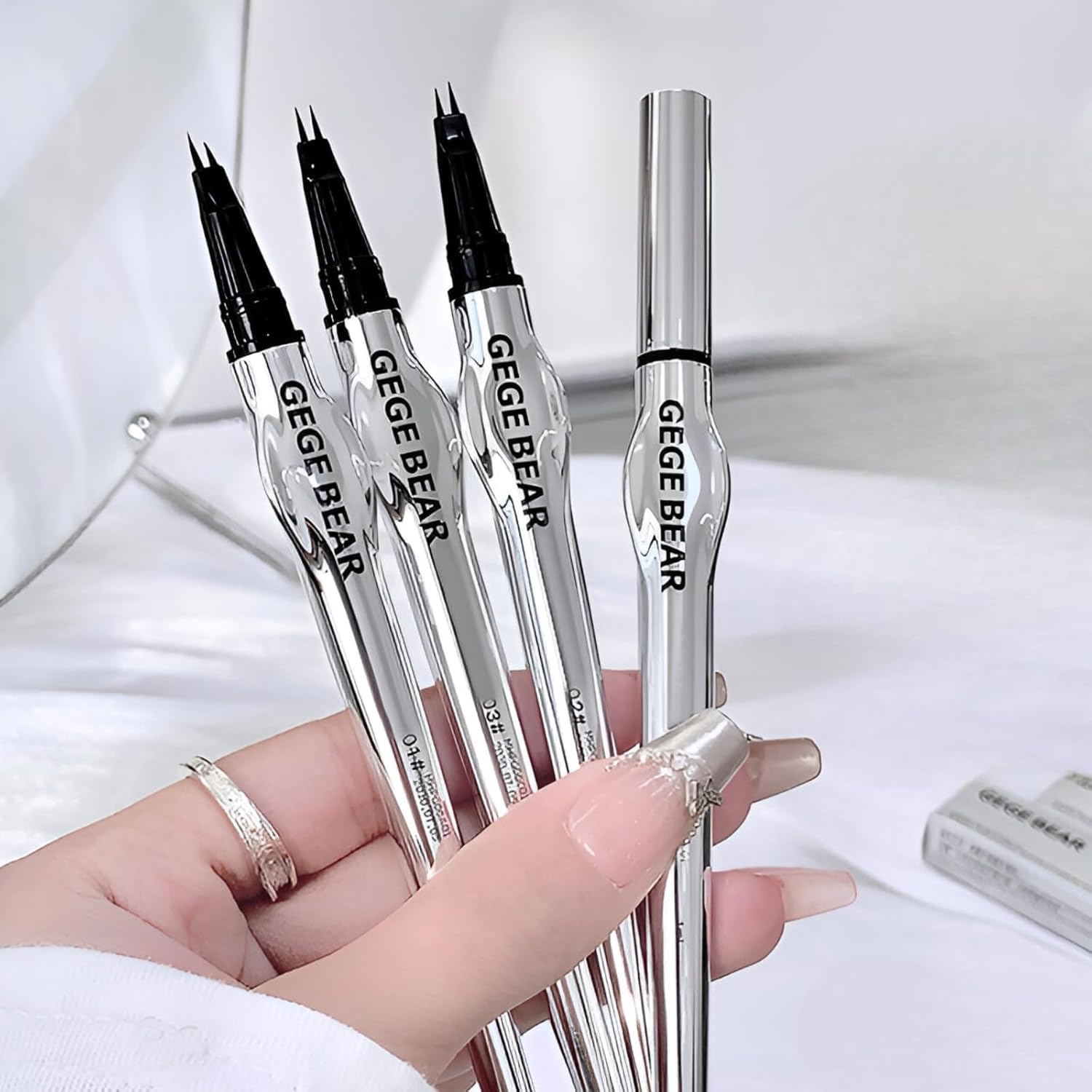Gege Bear Binary Tip Liquid Eyebrow Pen | Dual Positioning Hair Stroke Brow Pencil with Ultra-Fine Liquid Texture | Lightweight, Sweat-Proof & Waterproof Formula | Natural Hair-Like Finish & Quick-Dry | Ideal for Beginners, Teens & Women Seeking Fuller, Defined Brows with Minimal Effort (01# Rich Brown, 1ml)-image-33