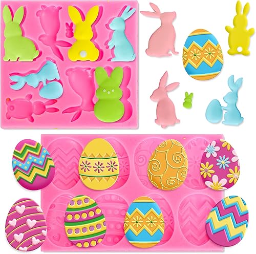 Whaline 2 moldes de silicona 3D para fondant de Pascua, lindos moldes de silicona con patrón de huevo de Pascua, moldes de resina para cupcakes,