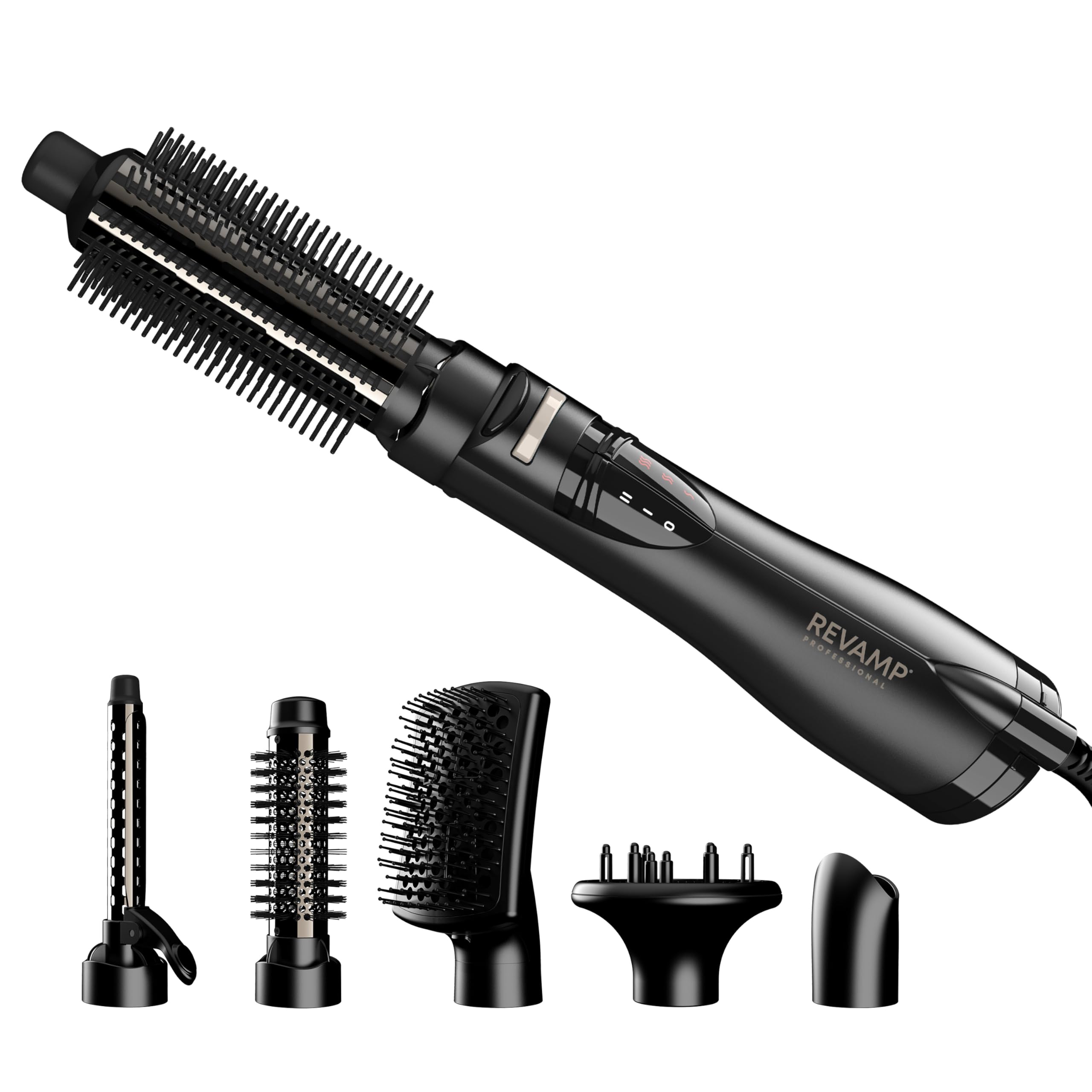 REVAMP Progloss Airstyle Spazzola ad Aria 6 in 1 - Getto Ionico | Phon, Spazzola Rotante, Arricciacapelli, Diffusore, Accessori Intercambiabili, Calore Regolabile