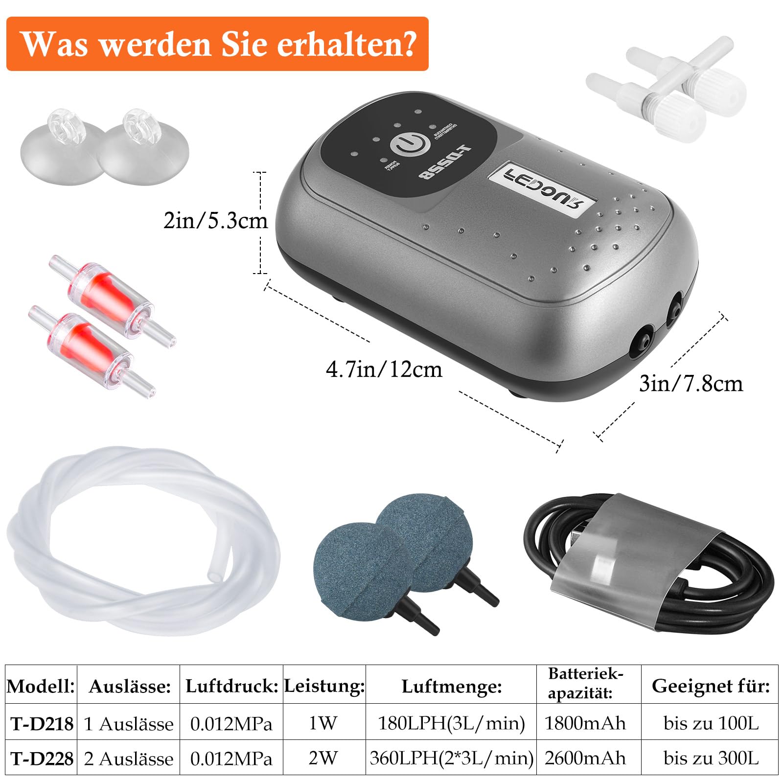 FEDOUR Przenośna pompka powietrza do akwarium USB, inteligentna pompa tlenowa na baterie, do basenów rybnych o pojemności do 350 l, do wędkowania na świeżym powietrzu, transportu wodnego, rynku