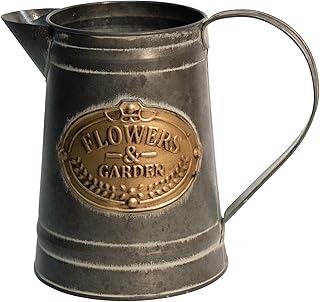 Yoillione Galvanized Metal Pitcher Vase with Handle, Rustic Farmhouse Fl...