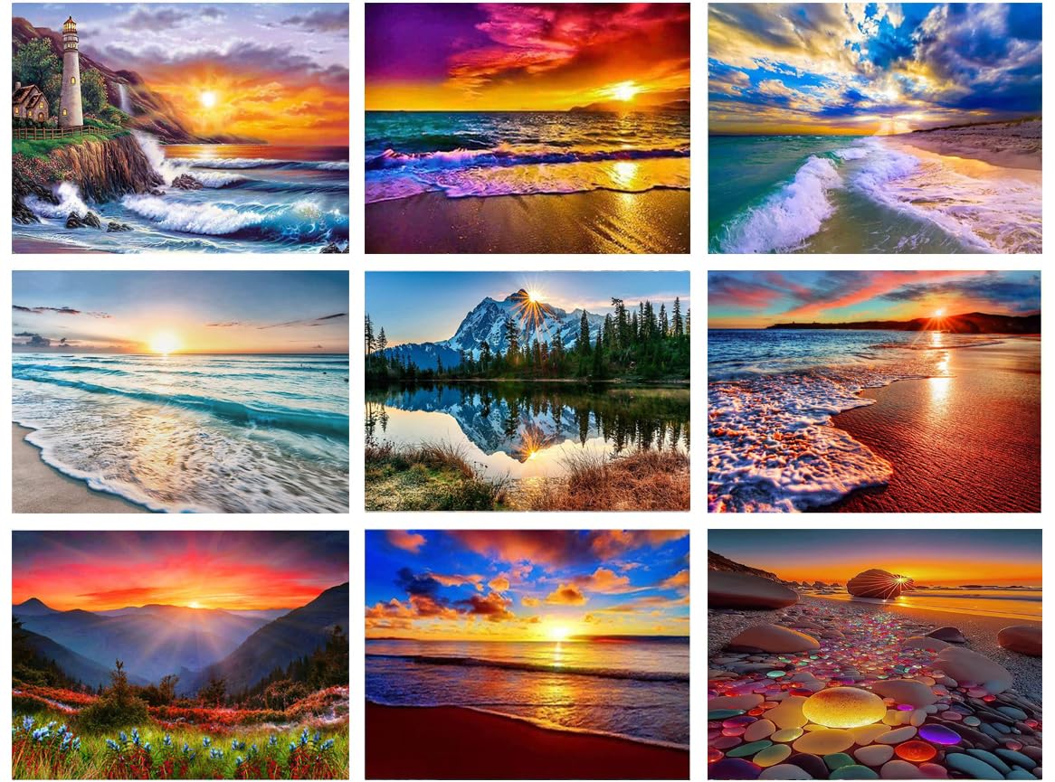 Upigi Diamond Art Kit For Adults - Full Drill 5D Round Diamonds, 12x16 Inch Landscape Beach Painting, DIY Home Decor - View #2