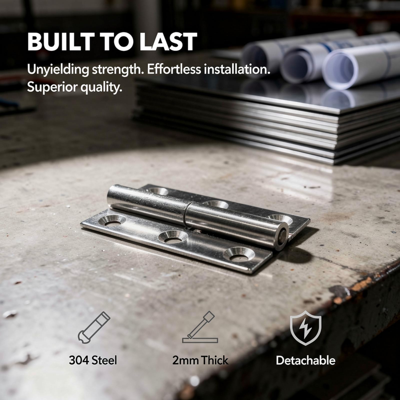 8 Stk. 2,5 Zoll oder 64 mm Lift Off Scharniere aus Edelstahl 304, abnehmbare Möbeltür Beschläge, 64 x 36 mm industrielle teilbare Scharniere für Holztüren, Werkzeugkoffer und Boxen